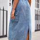Bohemian Sporty Cargo Denim Mid Length Skirt