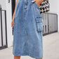 Bohemian Sporty Cargo Denim Mid Length Skirt
