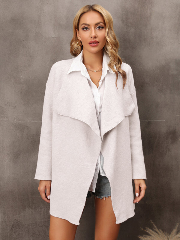 Boho Solid Color Women's Knit Open Front Large Lapel Cardigan