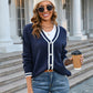 Bohemian Nautical Contrast Color Knit Cardigan Sweater