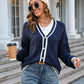 Bohemian Nautical Contrast Color Knit Cardigan Sweater
