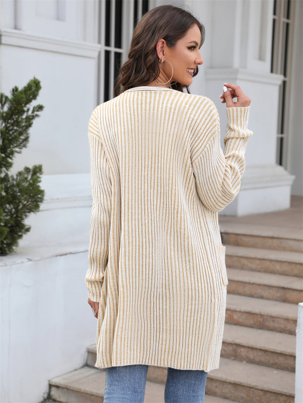 Bohemian Ribbed Solid Color Cardigan Sweater Jacket