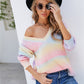Bohemian Rainbow Tie-Dye V-Neck Pullover Knit Sweater