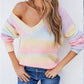 Bohemian Rainbow Tie-Dye V-Neck Pullover Knit Sweater