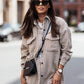 Boho Houndstooth Long Sleeve Shirt Jacket "Shacket"