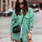 Boho Houndstooth Long Sleeve Shirt Jacket "Shacket"