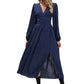 Bohemian Empire Waist Navy Slit Long Sleeve Dress