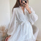 Bohemian V Neck Long Sleeves Sweet Lace Ruffle Skirt Dress