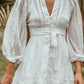 Bohemian V Neck Long Sleeves Sweet Lace Ruffle Skirt Dress