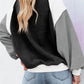 Boho Color Block Fleece Plush Lantern Sleeve Sweatshirt