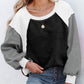 Boho Color Block Fleece Plush Lantern Sleeve Sweatshirt