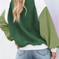 Boho Color Block Fleece Plush Lantern Sleeve Sweatshirt