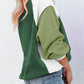 Boho Color Block Fleece Plush Lantern Sleeve Sweatshirt