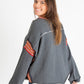 Boho Loose Round Neck Crochet Panel Raw Edge Sweatshirt