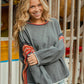 Boho Loose Round Neck Crochet Panel Raw Edge Sweatshirt
