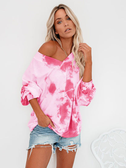 Bohemian V Neck Tie-Dye Print Long Sleeve Top