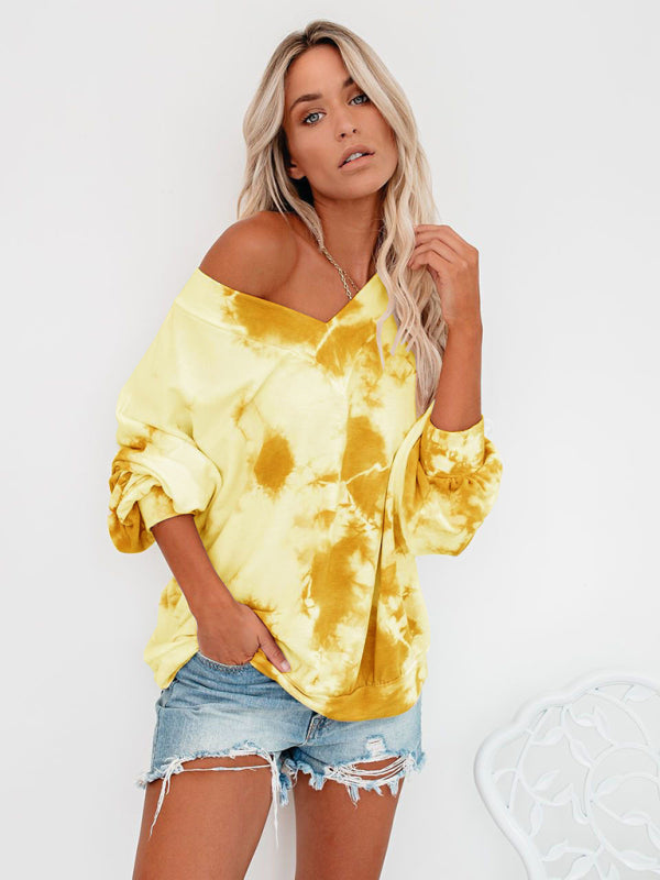 Bohemian V Neck Tie-Dye Print Long Sleeve Top