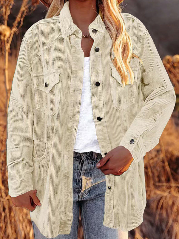 Bohemian Corduroy Lapel Button Up Casual Shirt