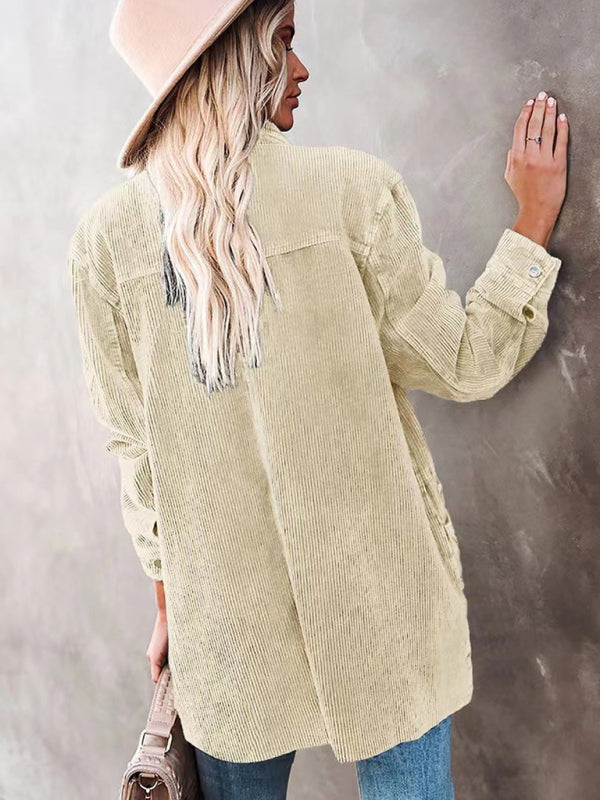 Bohemian Corduroy Lapel Button Up Casual Shirt