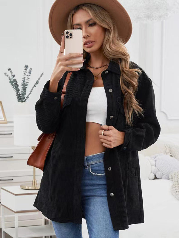 Bohemian Corduroy Lapel Button Up Casual Shirt