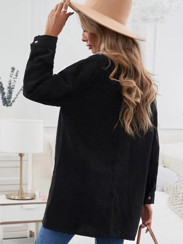 Bohemian Corduroy Lapel Button Up Casual Shirt