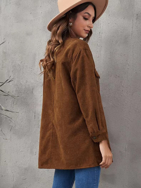 Bohemian Corduroy Lapel Button Up Casual Shirt