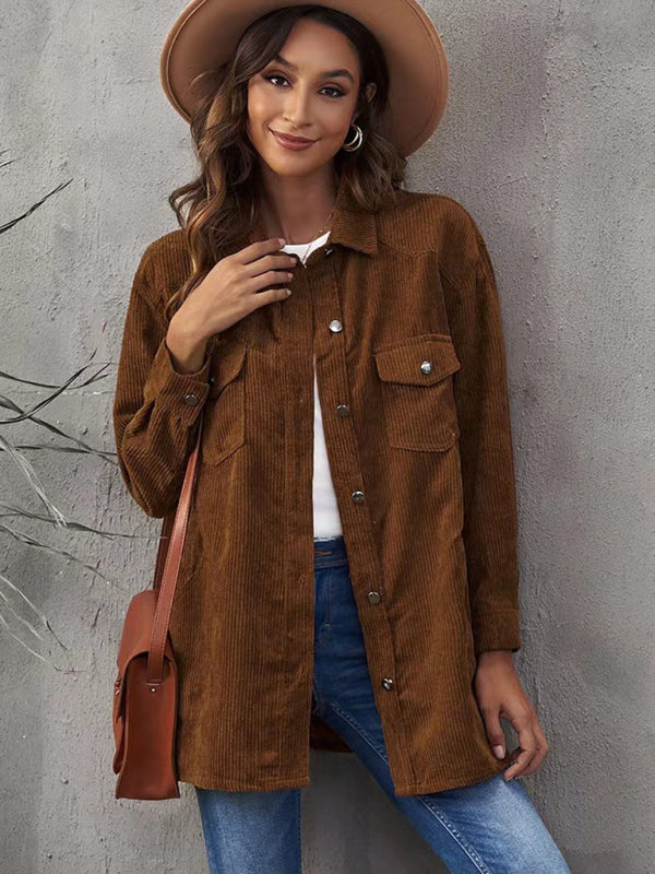 Bohemian Corduroy Lapel Button Up Casual Shirt