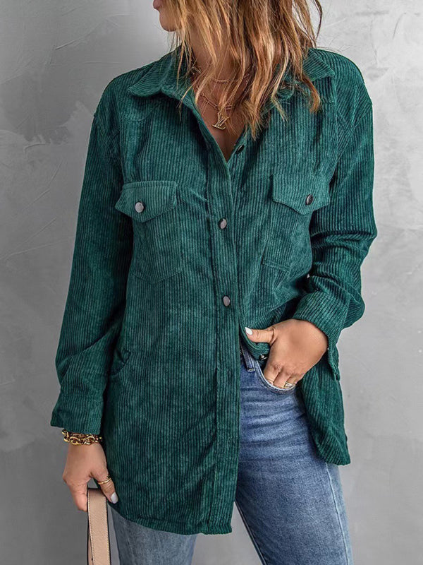 Bohemian Corduroy Lapel Button Up Casual Shirt