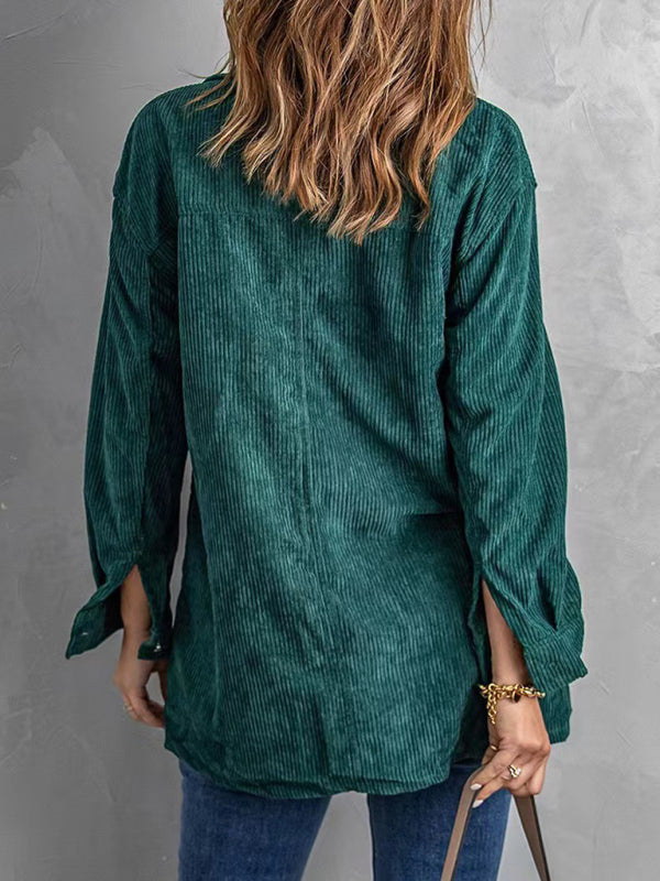 Bohemian Corduroy Lapel Button Up Casual Shirt