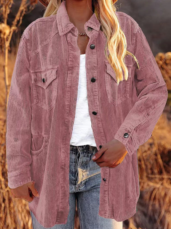 Bohemian Corduroy Lapel Button Up Casual Shirt