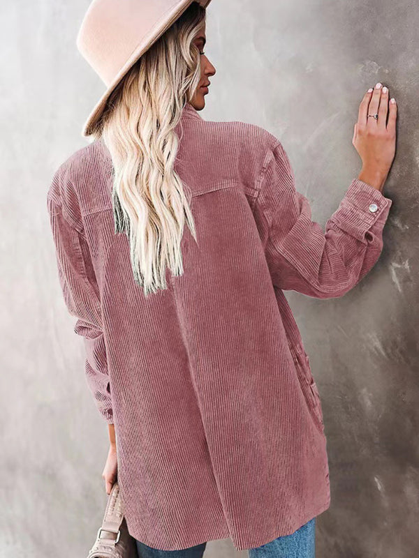 Bohemian Corduroy Lapel Button Up Casual Shirt