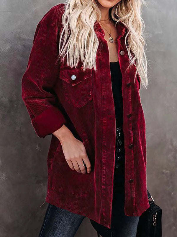 Bohemian Corduroy Lapel Button Up Casual Shirt
