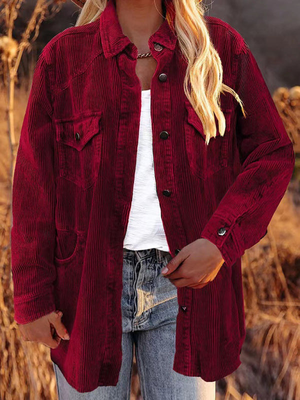 Bohemian Corduroy Lapel Button Up Casual Shirt