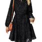Boho Little Black Dress Three Dimensional Floral Long Sleeve Round Neck Dress