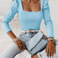 Bohemian Women's Solid Color Puff Sleeve Pearl Top