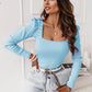 Bohemian Women's Solid Color Puff Sleeve Pearl Top