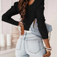 Bohemian Women's Solid Color Puff Sleeve Pearl Top