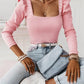 Bohemian Women's Solid Color Puff Sleeve Pearl Top