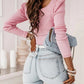 Bohemian Women's Solid Color Puff Sleeve Pearl Top