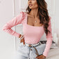 Bohemian Women's Solid Color Puff Sleeve Pearl Top