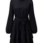 Boho Ruffle Long Sleeve Solid Color Holiday Mini Dress