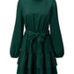Boho Ruffle Long Sleeve Solid Color Holiday Mini Dress