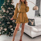 Boho Ruffle Long Sleeve Solid Color Holiday Mini Dress
