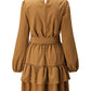 Boho Ruffle Long Sleeve Solid Color Holiday Mini Dress