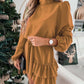 Boho Ruffle Long Sleeve Solid Color Holiday Mini Dress