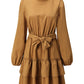 Boho Ruffle Long Sleeve Solid Color Holiday Mini Dress