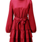 Boho Ruffle Long Sleeve Solid Color Holiday Mini Dress