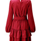 Boho Ruffle Long Sleeve Solid Color Holiday Mini Dress