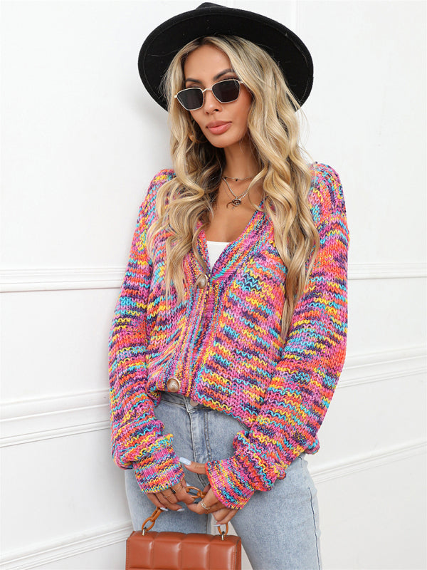 Bohemian Rainbow Bright Knit Cardigan Jacket