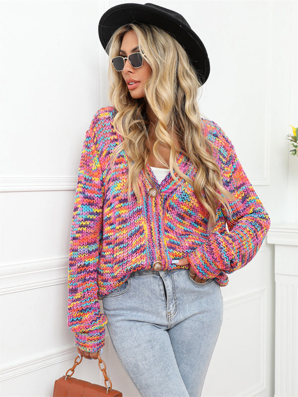 Bohemian Rainbow Bright Knit Cardigan Jacket